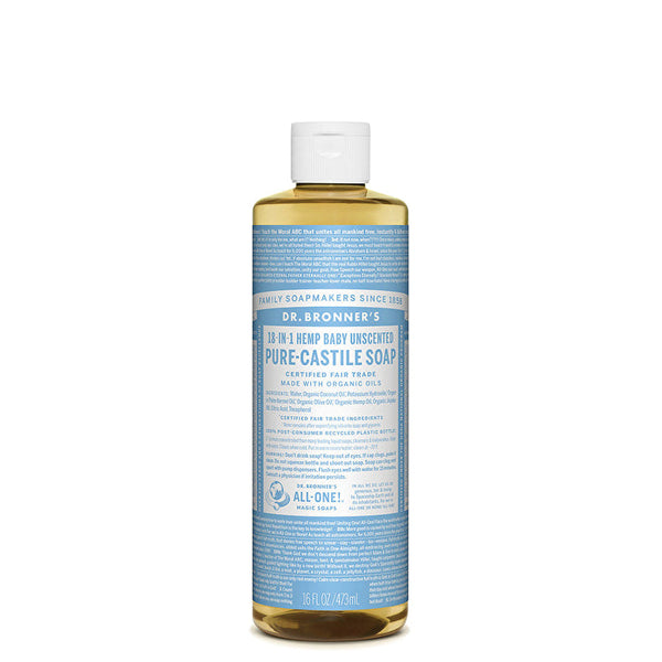 Dr. Bronner's Pure-Castile Soap Liquid (Hemp 18-in-1) Baby Unscented 473ml