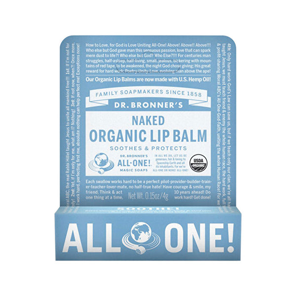 Dr. Bronner's Organic Lip Balm Hang Sell Naked 4g x 12 Display