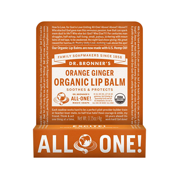 Dr. Bronner's Organic Lip Balm Hang Sell Orange Ginger 4g x 12 Display