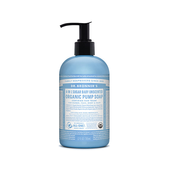 Dr. Bronner's Organic Pump Soap (Sugar 4-in-1) Baby Unscented 355ml