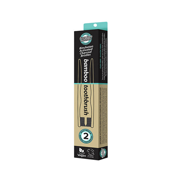 Essenzza Fuss Free Naturals Bamboo Toothbrush with Activated Charcoal Bristles Medium 2 Pack