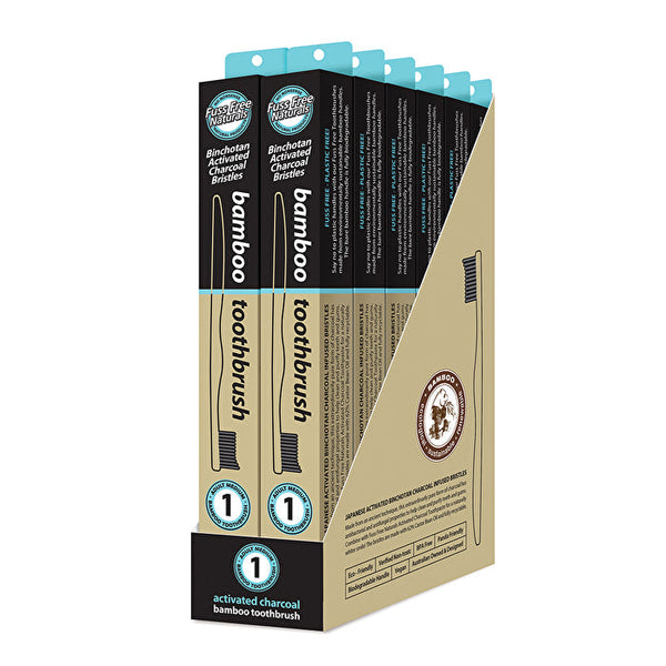 Essenzza Fuss Free Naturals Toothbrush Bamboo Activated Charcoal Medium x 12 Display 1 Pack