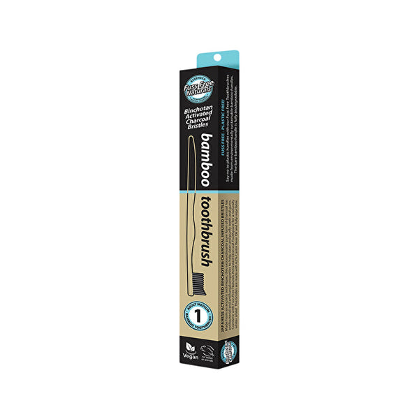 Essenzza Fuss Free Naturals Bamboo Toothbrush with Activated Charcoal Bristles Medium 1 Pack