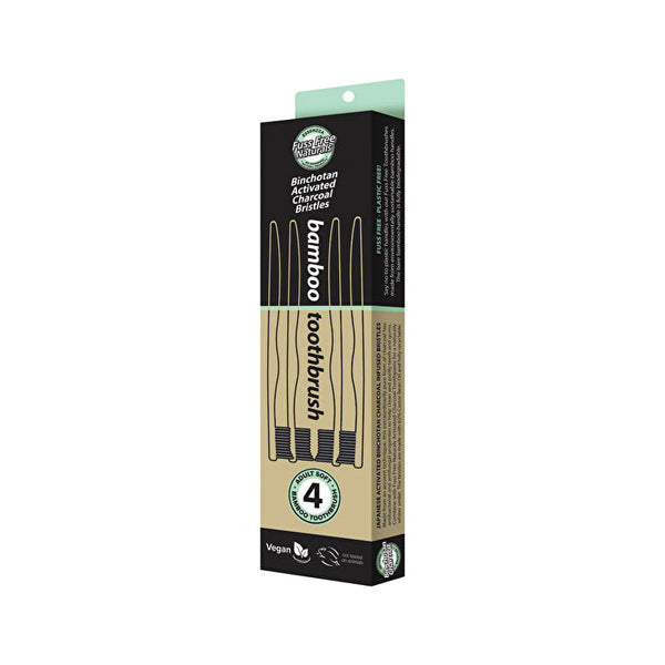 Essenzza Fuss Free Naturals Bamboo Toothbrush with Activated Charcoal Bristles Soft 4 Pack