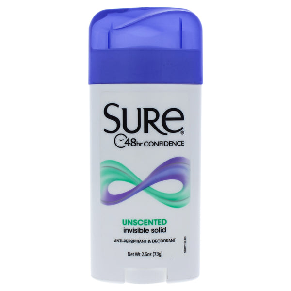 Sure Invisible Solid Anti-Perspirant and Deodorant - Unscented by Sure for Unisex - 2.6 oz Deodorant Stick
