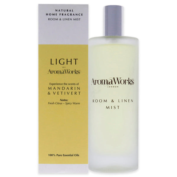 Aromaworks Light Room and Linen Mist - Mandarin and Vetivert by Aromaworks for Unisex - 3.4 oz Room Spray