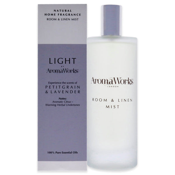 Aromaworks Light Room and Linen Mist - Petitgrain and Lavender by Aromaworks for Unisex - 3.4 oz Room Spray