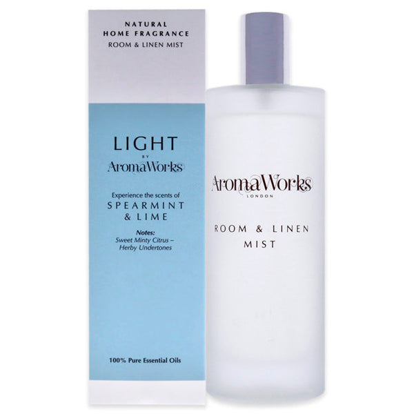 Aromaworks Light Room and Linen Mist - Spearmint and Lime by Aromaworks for Unisex - 3.4 oz Room Spray