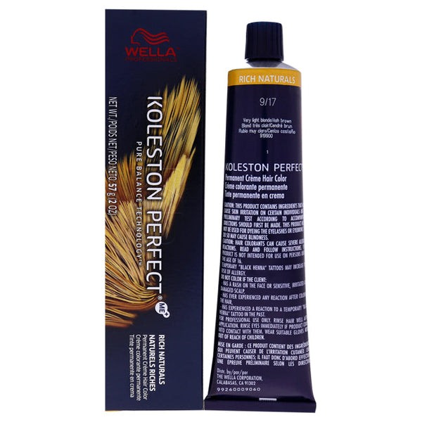 Wella Koleston Perfect Permanent Creme Hair Color - 9 17 Very Light Blonde-Ash Brown by Wella for Unisex - 2 oz Hair Color