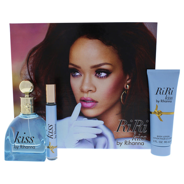 Rihanna Rihanna Kiss by Rihanna for Women - 3 Pc Gift Set 3.4oz EDP Spray, 6ml EDP Rollerball, 3.0oz Body Lotion