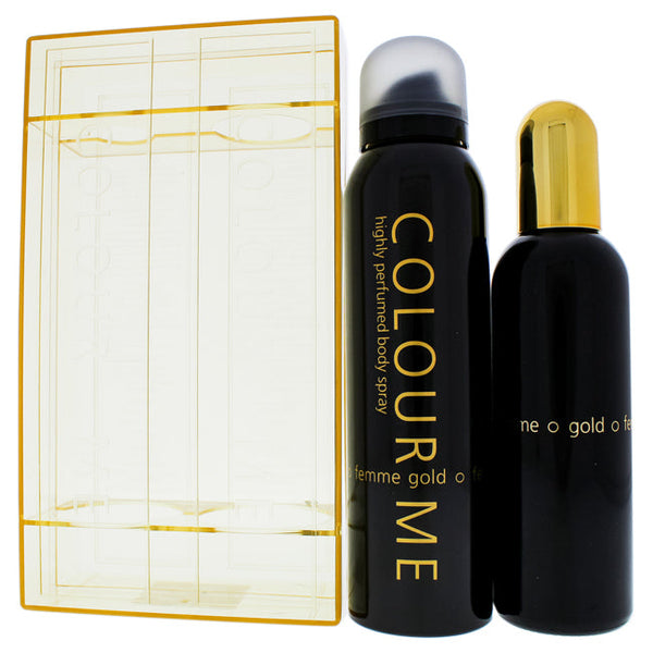 Milton-Lloyd Colour Me Femme Gold by Milton-Lloyd for Women - 2 Pc Gift Set 3.4oz EDT Spray, 5.1oz Body Spray