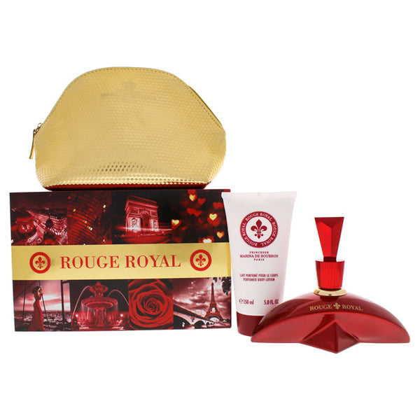 Princesse Marina De Bourbon Rouge Royal by Princesse Marina De Bourbon for Women - 3 Pc Gift Set 3.4oz EDP Spray, 5oz Body Lotion, Pouch