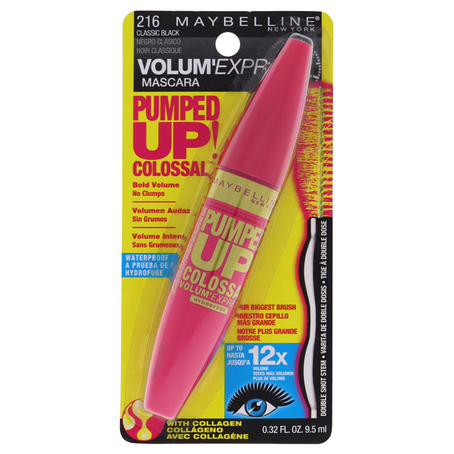 Maybelline Volum Express Pumped Up! Colossal Mascara Waterproof - # 216 Classic Black by Maybelline for Women - 0.33 oz Mascara