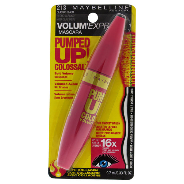 Maybelline Volum Express Pumped Up! Colossal Mascara - # 213 Classic Black by Maybelline for Women - 0.33 oz Mascara