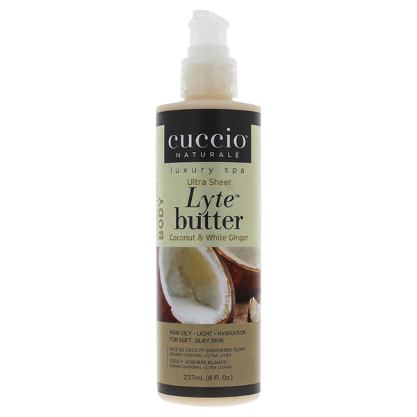 Cuccio Lyte Ultra-Sheer Body Butter - Coconut and White Ginger by Cuccio for Unisex - 8 oz Body Lotion