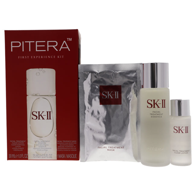 SK II Pitera First Experience Kit by SK-II for Unisex - 3 Pc 2.5oz Facial Treatment Essence , 1oz Facial Treatment Clear Lotion, 1Pc Facial Treatment Mask