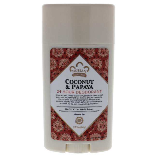 Nubian Heritage Coconut and Papaya 24 Hour Deodorant Stick by Nubian Heritage for Unisex - 2.25 oz Deodorant Stick