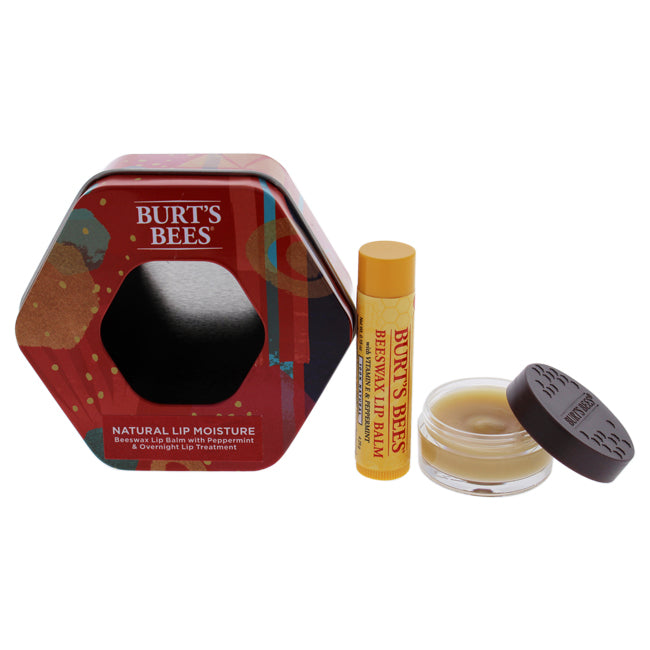 Burts Bees Natural Lip Moisture Kit by Burts Bees for Women - 2 Pc Kit 0.15oz Beeswax Lip Balm With Vitamin E, 0.25 oz Overnight Intensive Lip Treatment