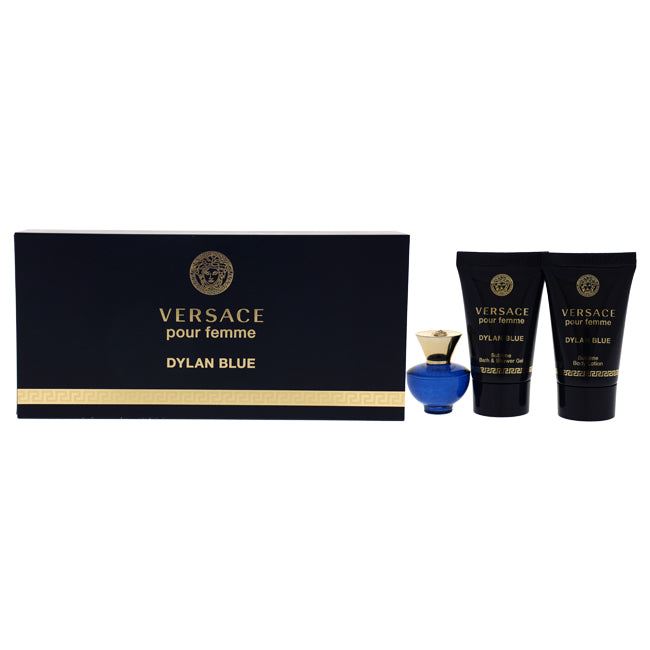 Versace Dylan Blue by Versace for Women - 3 Pc Mini Gift Set 0.17oz EDP Spray, 0.8oz Sublime Body Lotion, 0.8oz Sublime Bath and Shower Gel