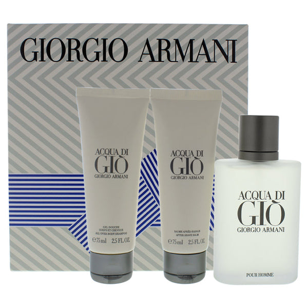 Giorgio Armani Acqua Di Gio by Giorgio Armani for Men - 3 Pc Gift Set 3.4oz EDT Spray, 2.5oz All Over Body Shampoo, 2.5oz After Shave Balm