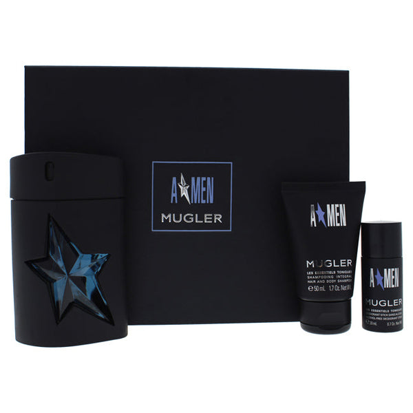 Thierry Mugler Angel Men by Thierry Mugler for Men - 3 Pc Gift Set 3.4oz EDT Rubber Spray, 1.7oz Hair and Body Shampoo, 0.7oz Deodorant Stick