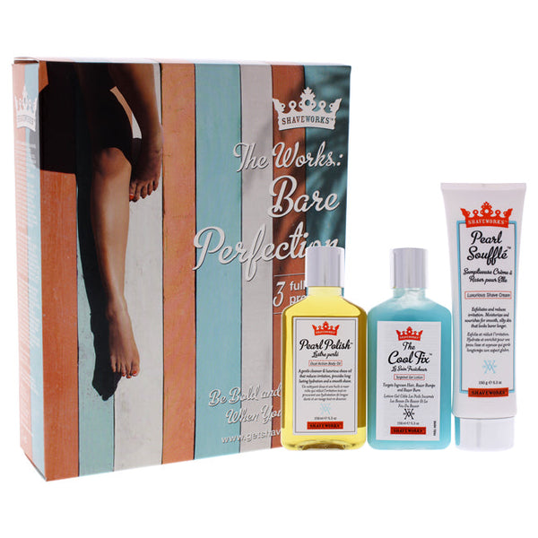 Shaveworks The Works Bare Perfection Kit by Shaveworks for Unisex - 3 Pc 5.3oz Cool Fix Gel Lotion, 5.3oz Pearl Souffle Shave Cream, 5.3oz Pearl Polish Dual Action Body Oil