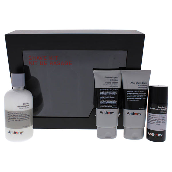 Anthony Shave Kit by Anthony for Men - 4 Pc 8oz Facial Cleanser, 2oz Beard Oil, 3oz Shave Cream, 3oz After Shave Balm