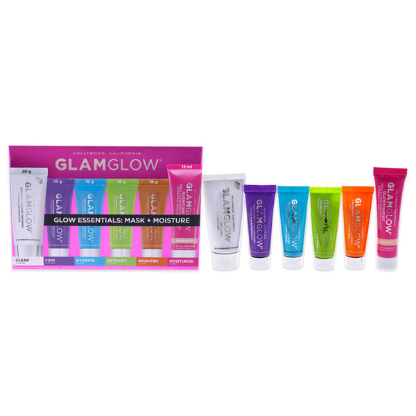 GlamGlow Glow Essentials Mask Plus Moisture Set by GlamGlow for Women - 6 Pc 0.7 oz Supermud Clearing Treatment, 0.35 oz Thirstymud Hydrating Treatment, 0.35 oz Gravitymud Firming Treatment, 0.35 oz Flashmud Brightening Treatment, 0.35 oz Powermud Dualcle