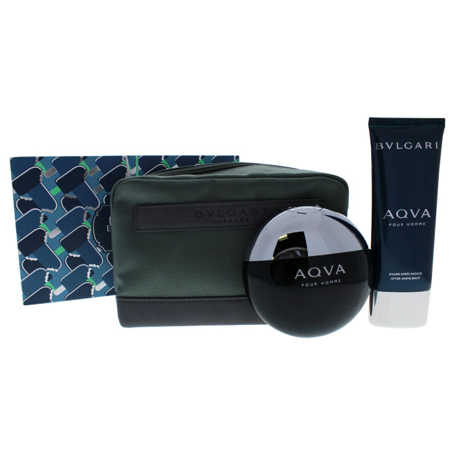 Bvlgari Bvlgari Aqva by Bvlgari for Men - 3 Pc Gift Set 3.4oz EDT Spray, 3.4oz After Shave Balm, Pouch