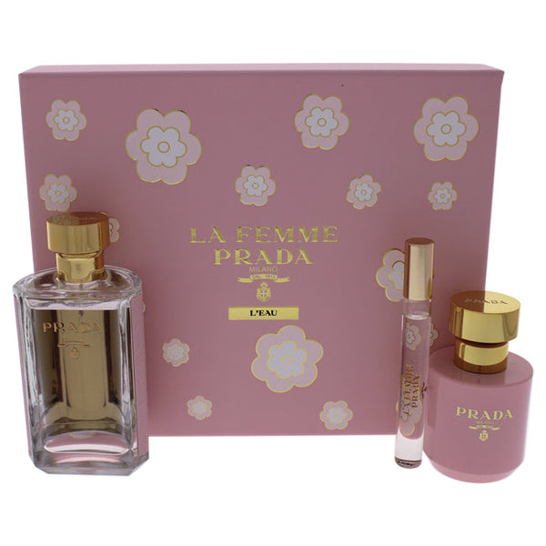 Prada La Femme Leau by Prada for Women - 3 Pc Gift Set 3.4oz EDT Spray, 0.34oz EDT Rollerball, 3.4oz Body Lotion