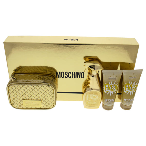 Moschino Moschino Gold Fresh Couture by Moschino for Women - 4 Pc Gift Set 3.4oz EDP Spray, 3.4oz Body Lotion, 3.4oz Bath and Shower Gel, Golden Trousse