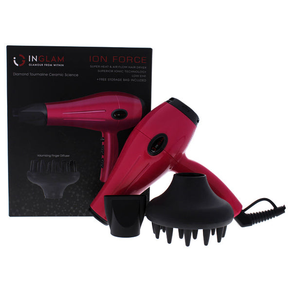 Inglam Ion Force Super Heat and Air Flow Hair Dryer - HDA 1970P Hot Pink by Inglam for Unisex - 1 Pc Hair Dryer