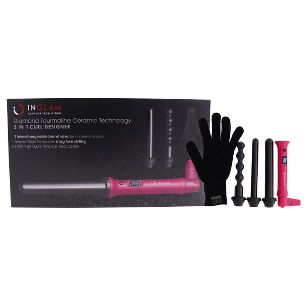 Inglam 3-In-1 Curl Iron Designer Kit - HTA 015DP Hot Pink by Inglam for Unisex - 3 Pc 1 Inch Barrel, 0.75 Inch Barrel, 1 Bubble Barrel