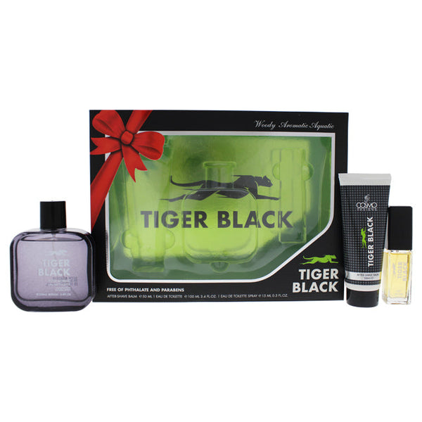 Cosmo Designs Tiger Black by Cosmo Designs for Men - 3 Pc Gift Set 3.4oz EDT Spray, 0.5oz EDT Spray, 1.7oz After Shave Balm