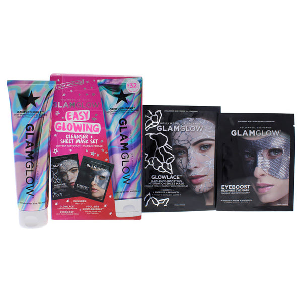 Glamglow Easy Glowing Cleanser Plus Sheet Mask Set by Glamglow for Women - 3 Pc 5oz Cleanser, Eye Mask, Sheet Mask