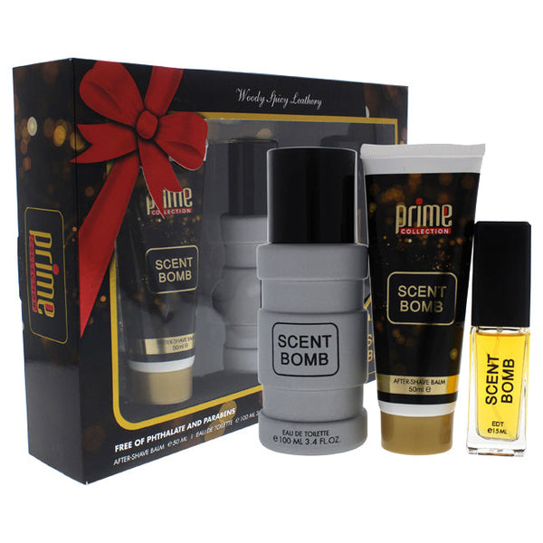 Prime Collection Scent Bomb by Prime Collection for Men - 3 Pc Gift Set 3.4oz EDT Spray, 0.5oz EDT Spray, 1.7oz After Shave Balm