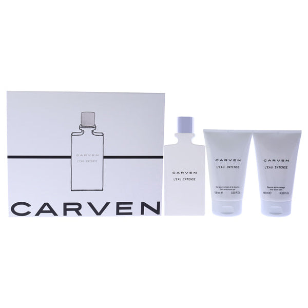 Carven Carven LEau Intense by Carven for Men - 3 Pc Gift Set 3.33oz EDT Spray, 3.33oz After Shave Balm, 3.33oz Bath and Shower Gel