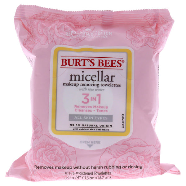 Burts Bees Micellar Makeup Removing Towelettes - Rose Water by Burts Bees for Women - 30 Count Towelettes