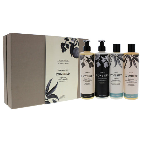 Cowshed Signature Hand and Body Set by Cowshed for Unisex - 4 x 10.14 oz Relax Shower Gel, Relax Body Lotion, Refresh Hand Wash, Refresh Hand Lotion