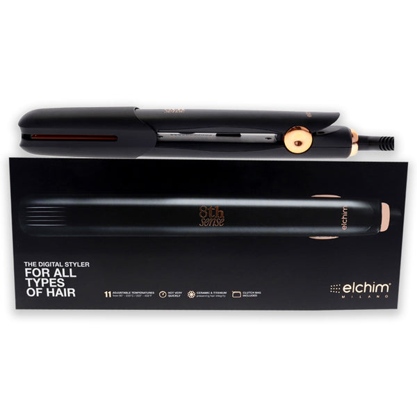 Elchim 8th Sense Styler Flat Iron - Black by Elchim for Unisex - 1 Inch Flat Iron, Clutch Bag