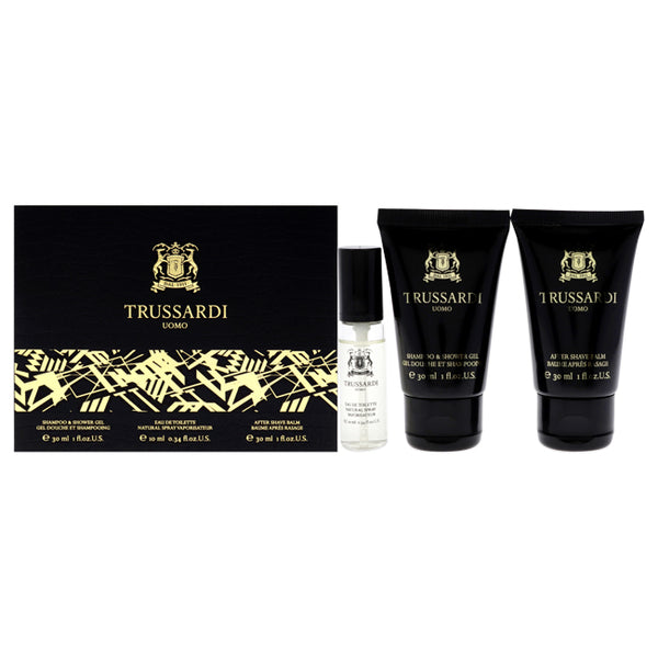 Trussardi Uomo by Trussardi for Men - 3 Pc Mini Gift Set 0.33oz EDT Spray, 1oz Shower Gel, 1oz After Shave Balm