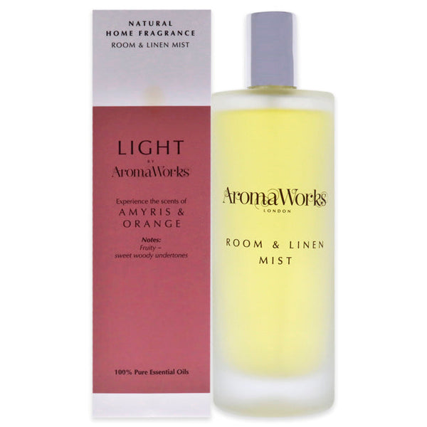 Aromaworks Light Room and Linen Mist - Amyris and Orange by Aromaworks for Unisex - 3.4 oz Room Spray