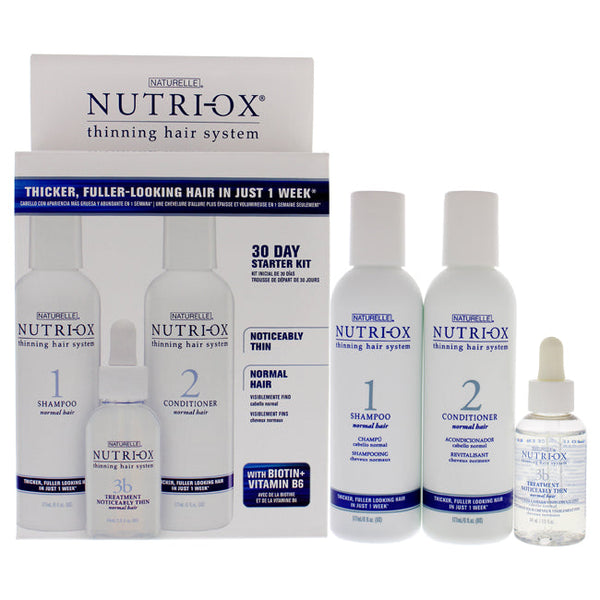 Nutri-Ox Noticeably Thin Normal Hair Starter Kit by Nutri-Ox for Unisex - 3 Pc Gift Set 6oz Shampoo Normal, 6oz Conditioner Normal, 1.5oz Treatment for First Signs Noticeably Thin Normal