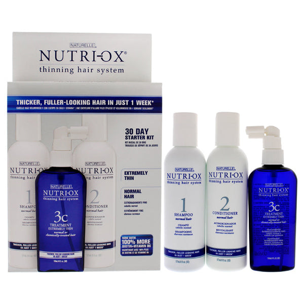 Nutri-Ox Extremely Thin Normal Hair Starter Kit by Nutri-Ox for Unisex - 3 Pc Gift Set 6oz Shampoo Normal, 6oz Conditioner Normal, 4oz Treatment for Extremely Thin Normal and Chemically-Treated