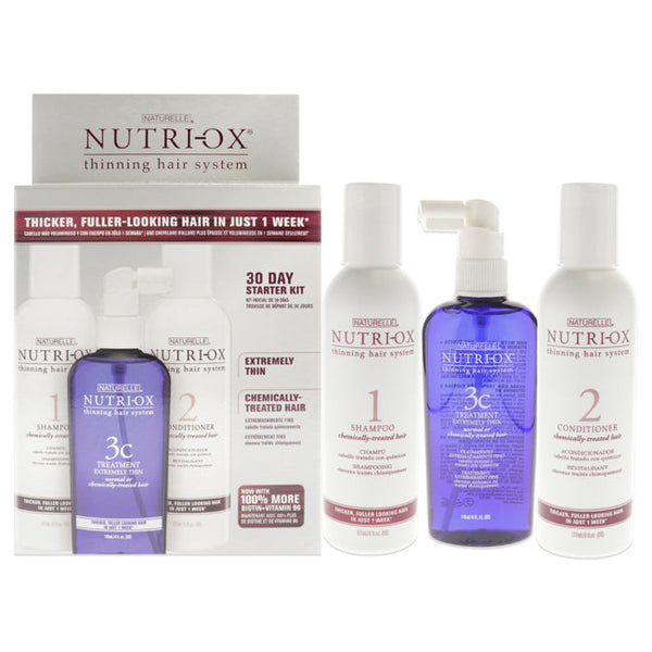 Extremely Thin Chemically Treated Hair Starter Kit by Nutri-Ox for Unisex - 3 Pc Gift Set 6oz Shampoo Chemically-Treated, 6oz Conditioner Chemically-Treated, 4oz Treatment for First Signs Noticeably Thin Chemically-Treated