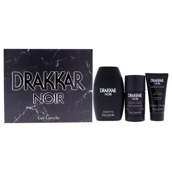 Guy Laroche Drakkar Noir by Guy Laroche for Men - 3 Pc Gift Set 3.4oz EDT Spray, 2.6oz Deodorant Stick, 1.7oz Shower Gel