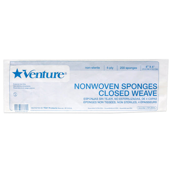 Tidi Venture Non-Woven 4-Ply Closed Weave Sponge Non-Sterile by Tidi for Unisex - 200 Count Sponge