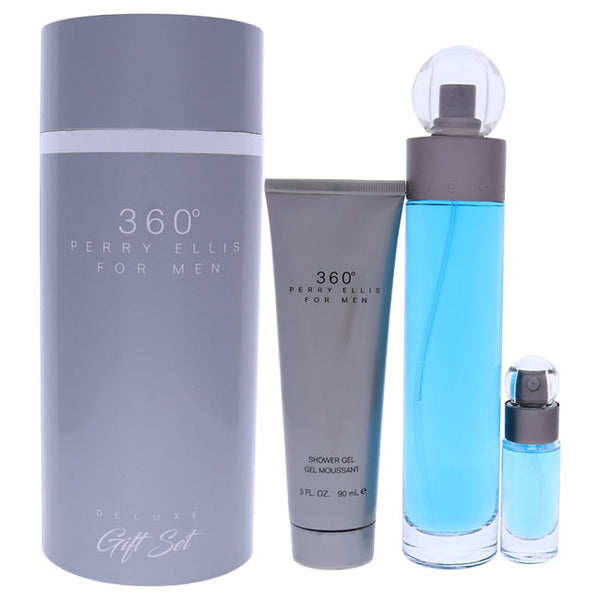 Perry Ellis 360 by Perry Ellis for Men - 3 Pc Gift Set 3.4 oz EDT Spray, 0.25 oz EDT Spray, 3oz Shower Gel