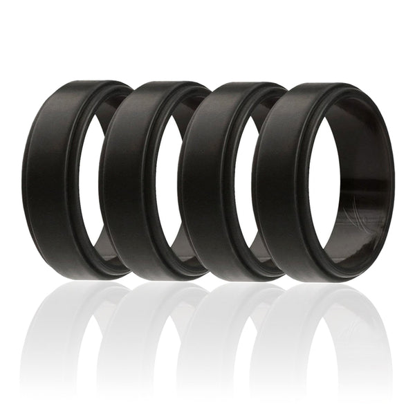 ROQ Silicone Wedding Ring - Step Edge Style - Black by ROQ for Men - 4 x 11 mm Ring