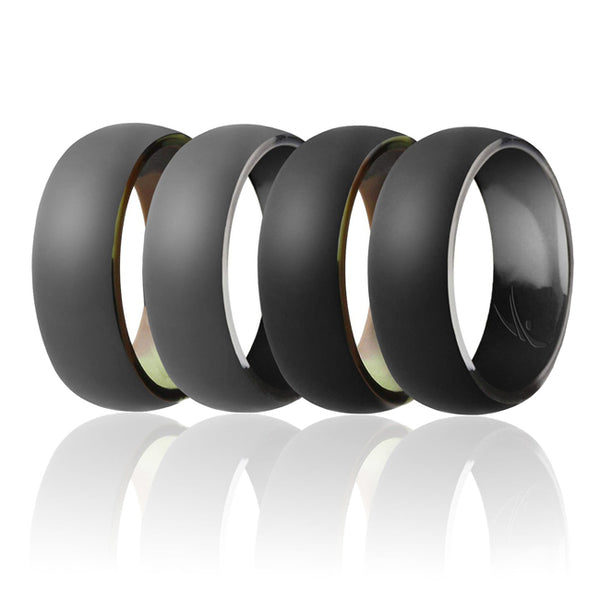 ROQ Silicone Wedding Ring - Duo Collection Dome Style - Set by ROQ for Men - 11 mm Camo-Black, Black Camo-Black, Camo-Grey, Black Camo-Grey